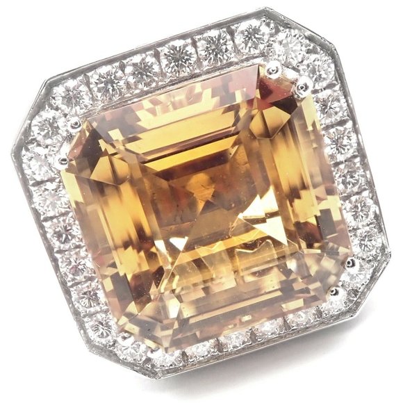 Authentic! Pasquale Bruni 18k White Gold Diamond Citrine Large Ring - Picture 1 of 12